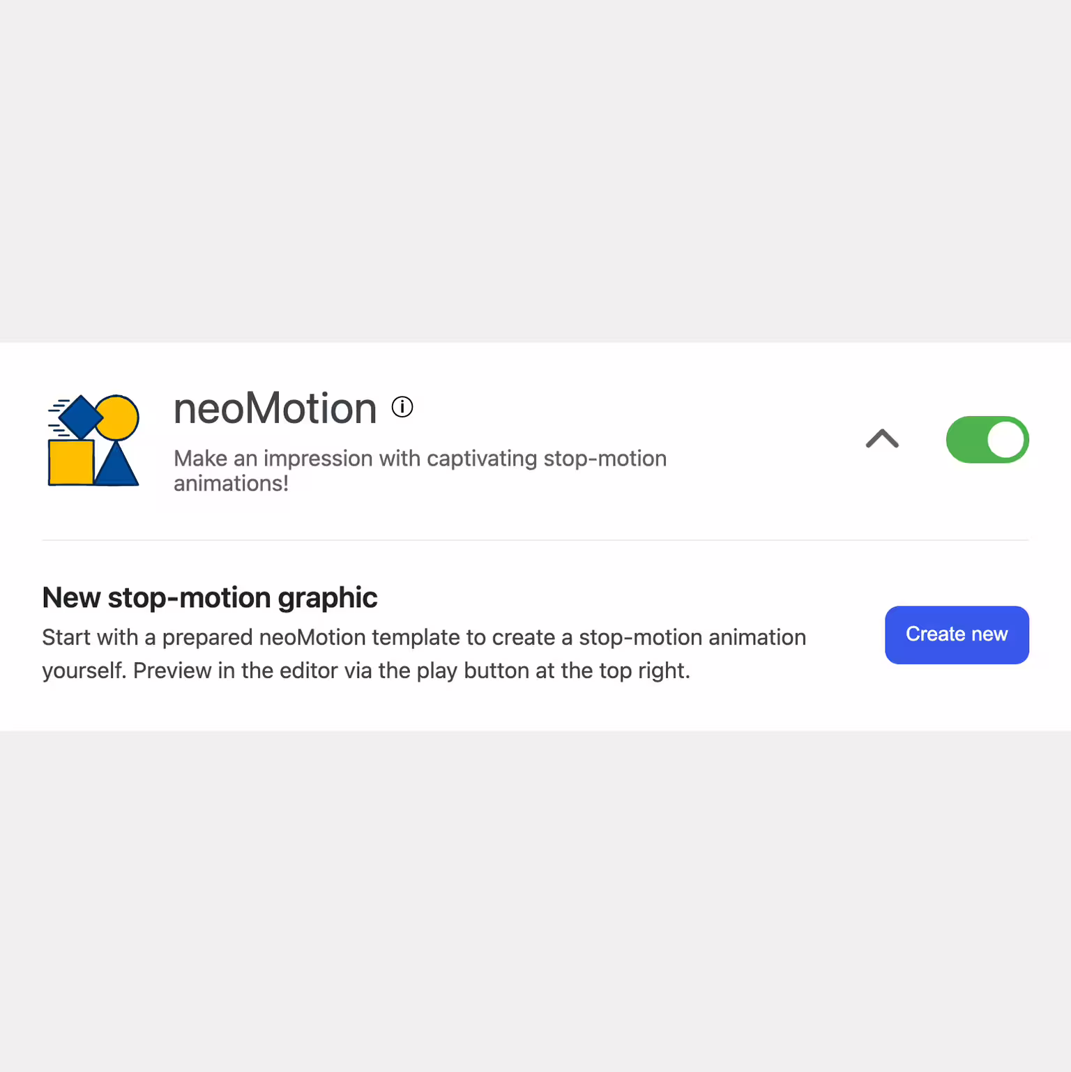Button to create a new neoMotion stop-motion animation as a neo Draw frame-by-frame drawing