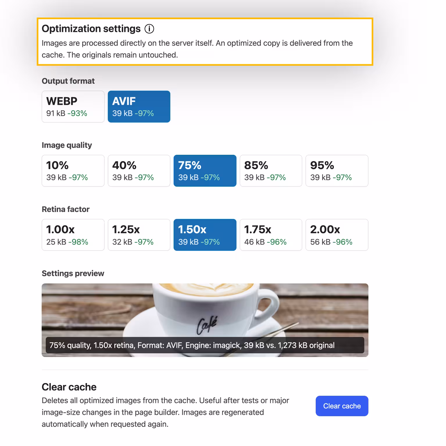 Optimize images directly on your own server, without external dependencies, free and GDPR compliant