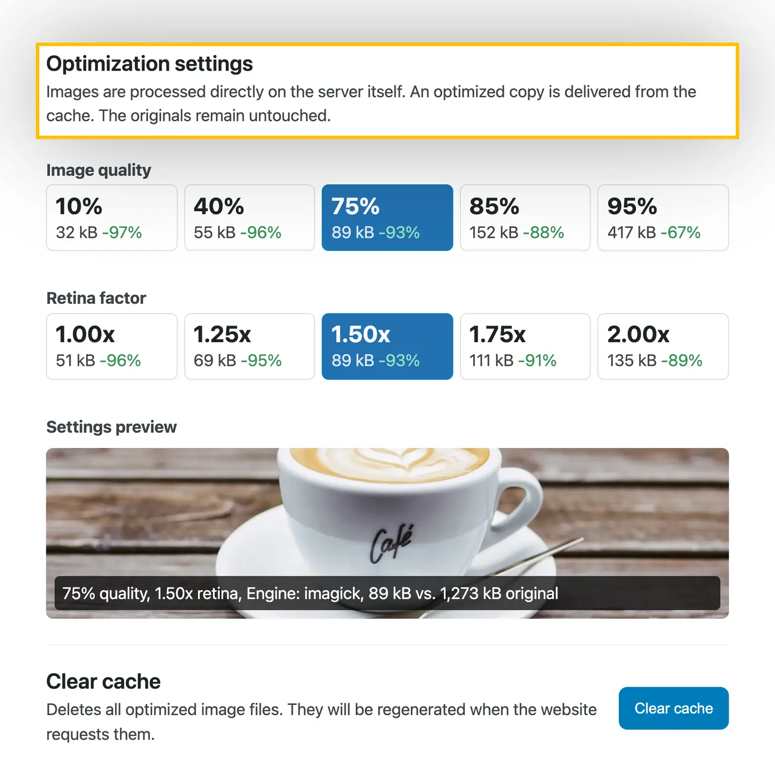 Optimization of images directly on your own server, without external dependencies, free of charge and privacy-compliant