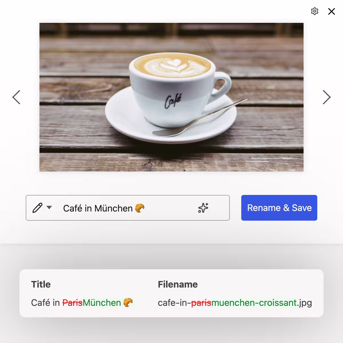 Renommer les images et vidéos avec des noms de fichiers, titres et slugs générés automatiquement à partir des termes saisis