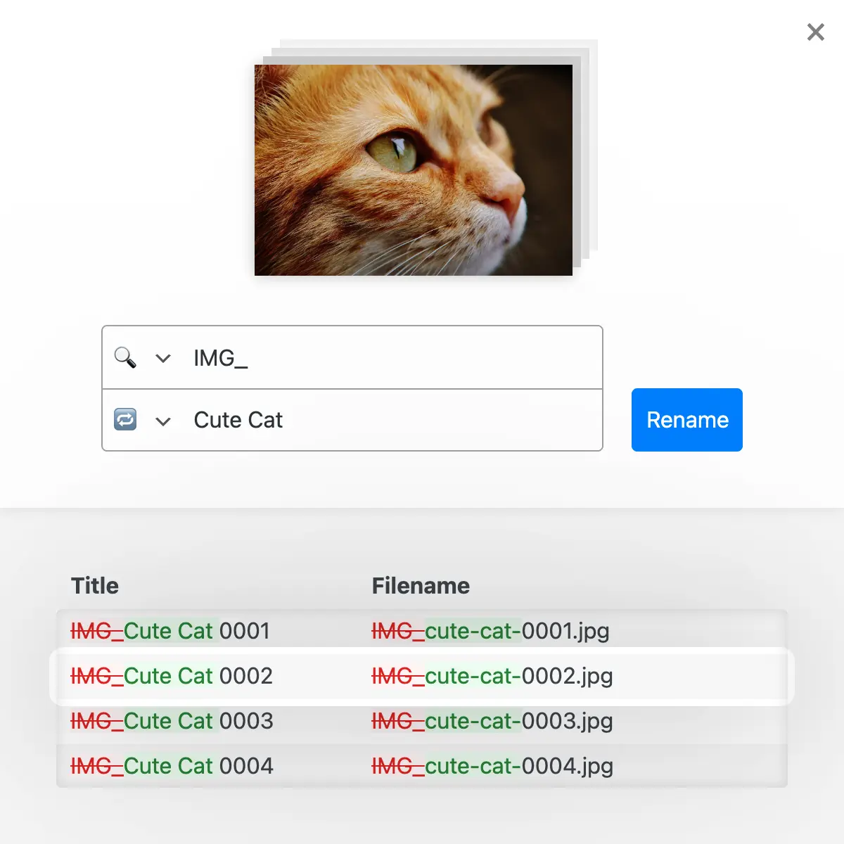 Bulk processing with search-and-replace functionality with Bulk, Batch & Regex plus diff preview to track changes