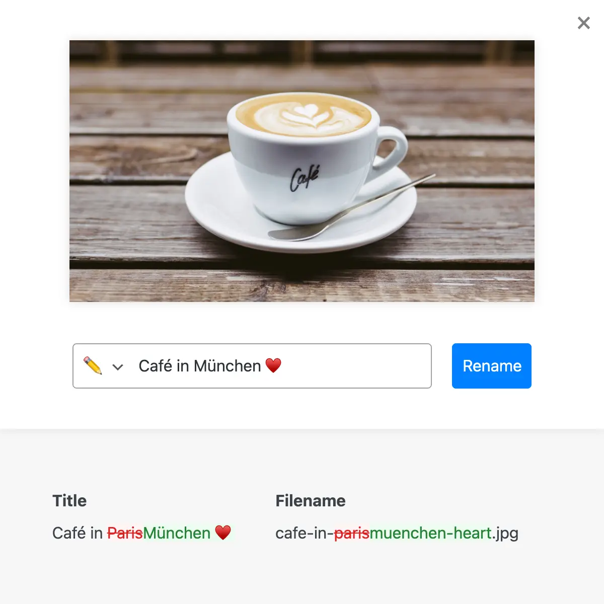 Screenshot neo Rename - Media Renamer for WordPress images to rename filenames, titles and slugs for SEO optimization