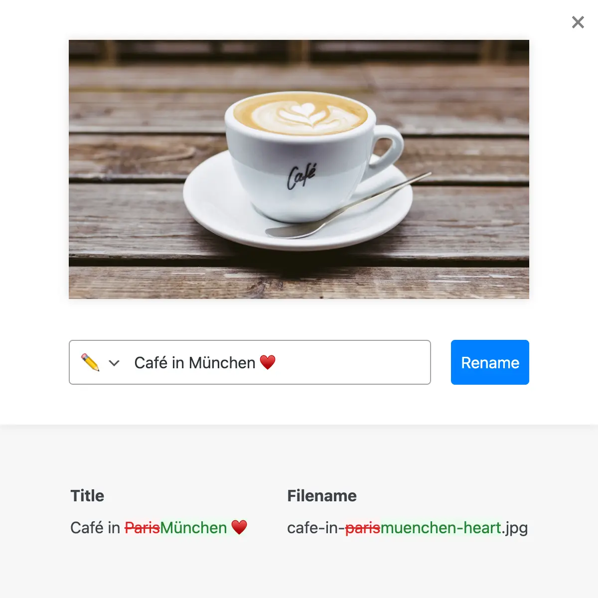 Screenshot neo Rename - Media Renamer for WordPress images to rename filenames, titles and slugs for SEO optimization
