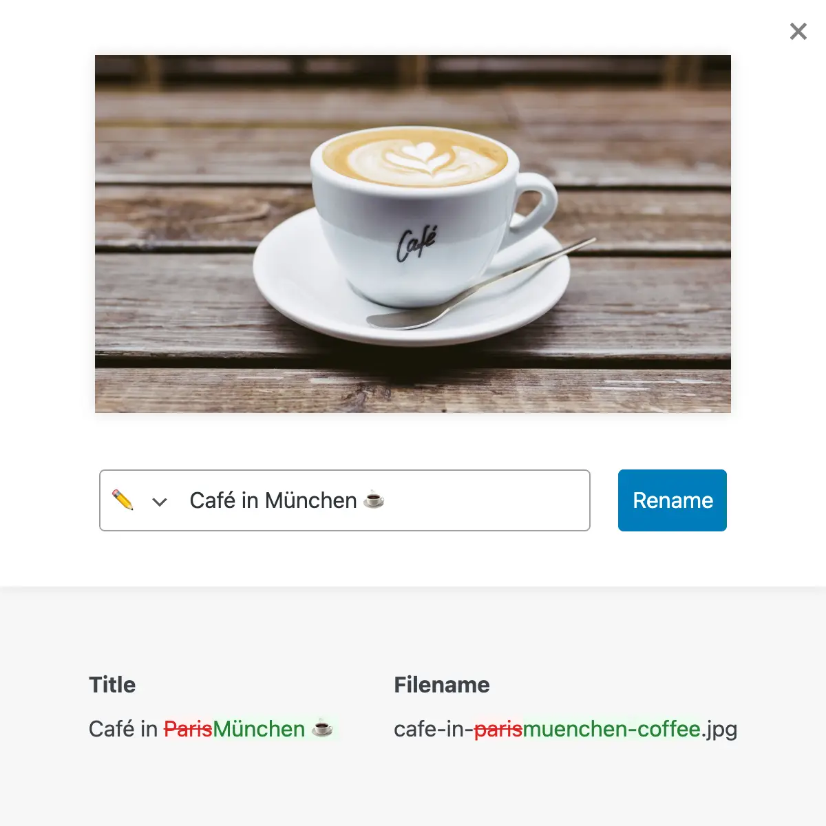 Screenshot neo Rename - Media Renamer for WordPress images to rename filenames, title and slug for SEO optimization