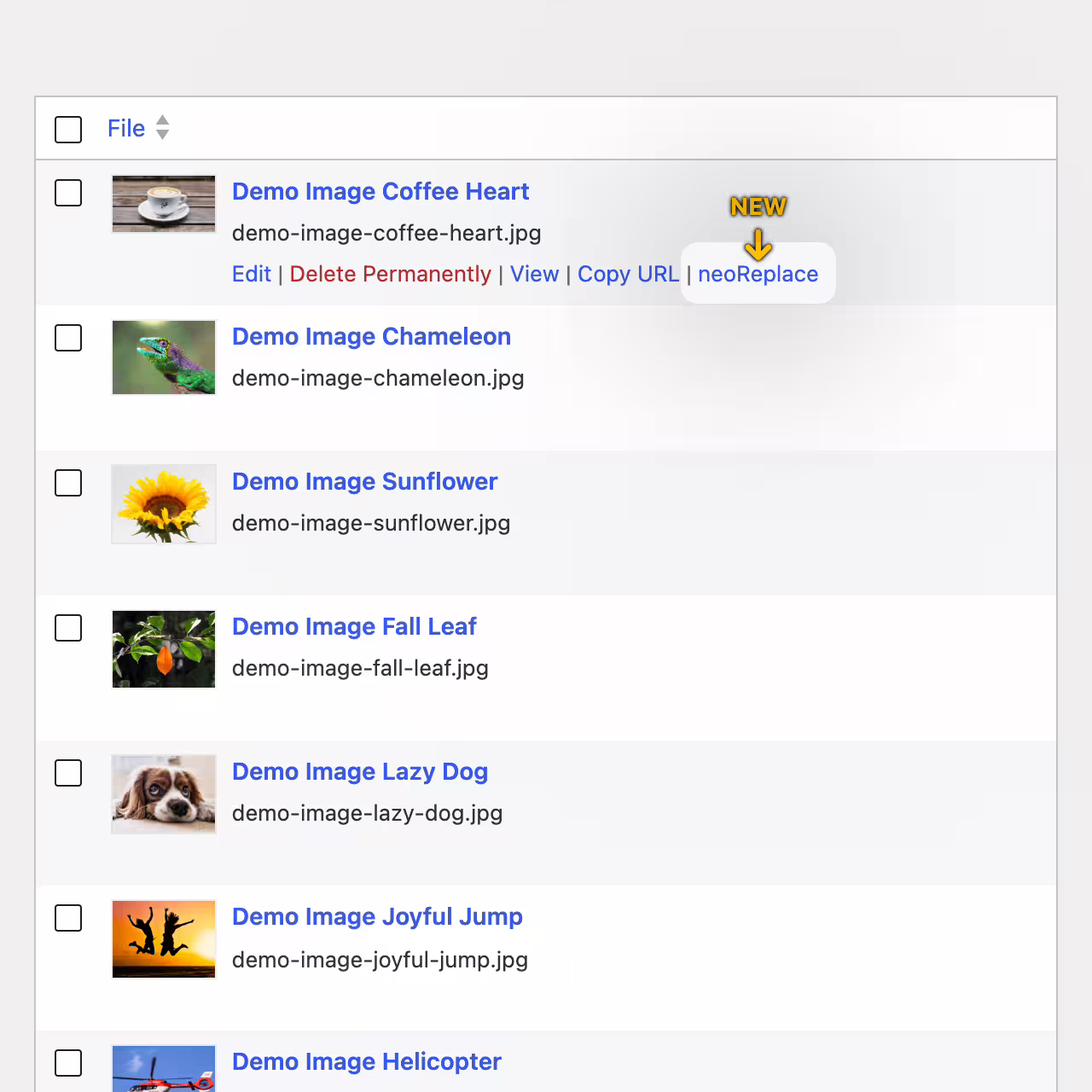 The neo Replace dialog opens immediately via action link without reloading the page