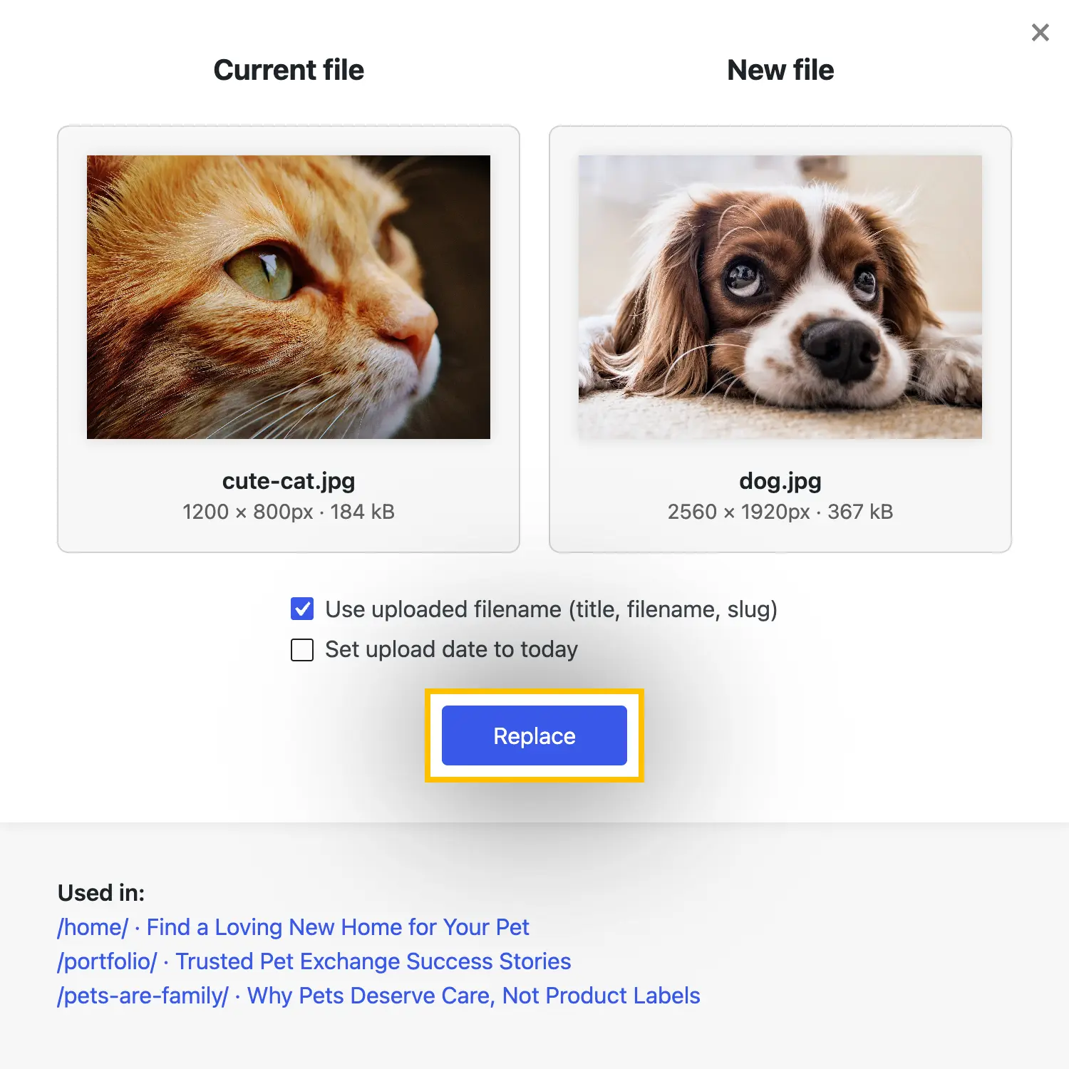 Todas las referencias de imagen existentes, incluidos los miniaturas, se actualizan automáticamente