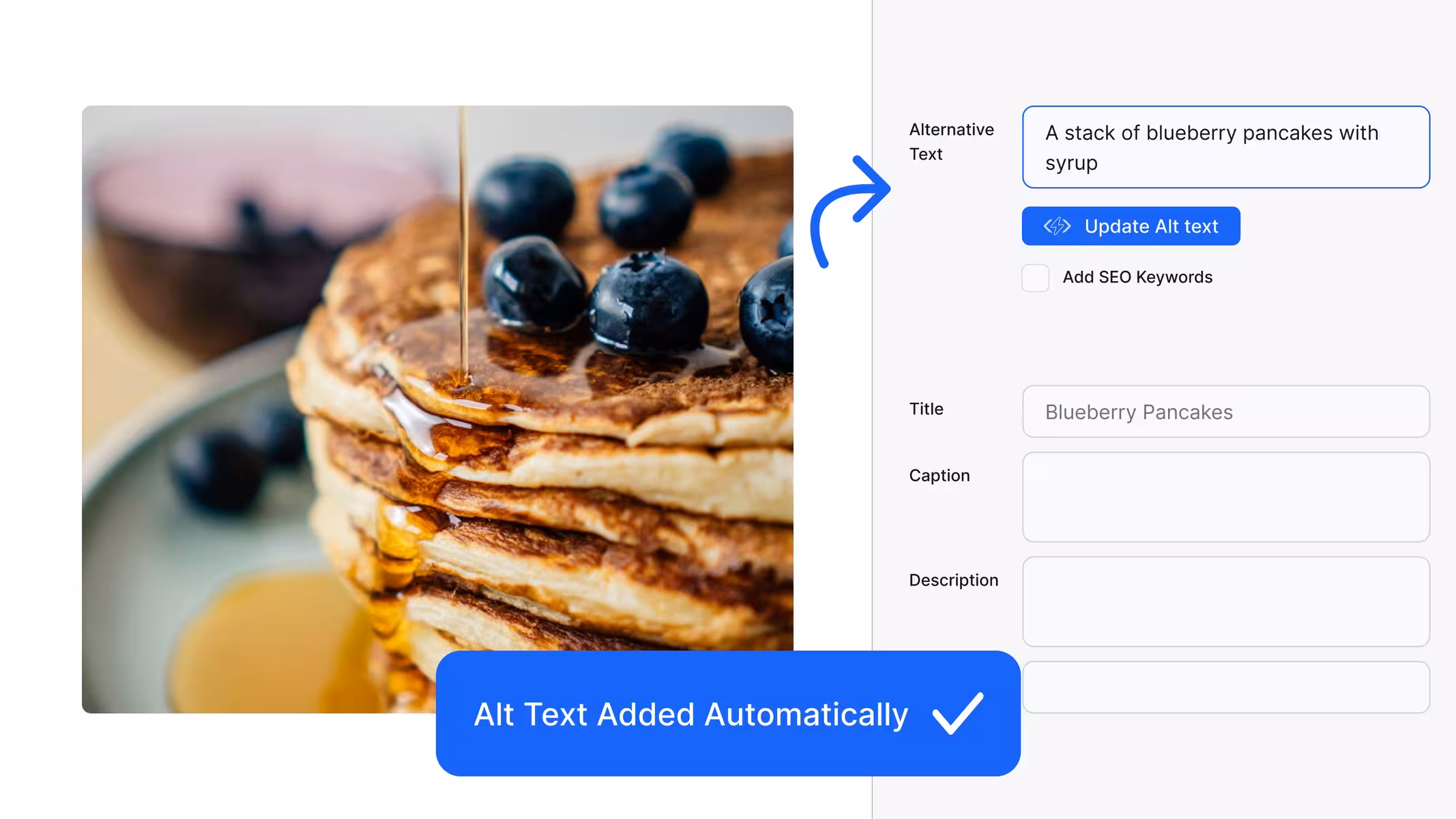 Screenshot of the WordPress plugin alttext-ai about: accessibility, AI, Alternative Text, image alt text, image to text