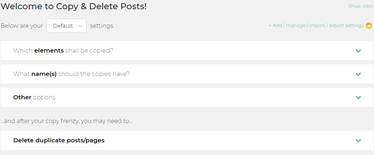 Screenshot des WordPress-Plugins copy-delete-posts zum Thema: Seiten kopieren, Beiträge kopieren, Seiten duplizieren, Beitrag duplizieren, Beiträge duplizieren