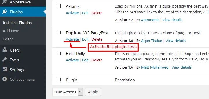 Captura de pantalla del plugin de WordPress duplicate-wp-page-post sobre: clone page, clone post, duplicate custom posts, duplicate page, duplicate post