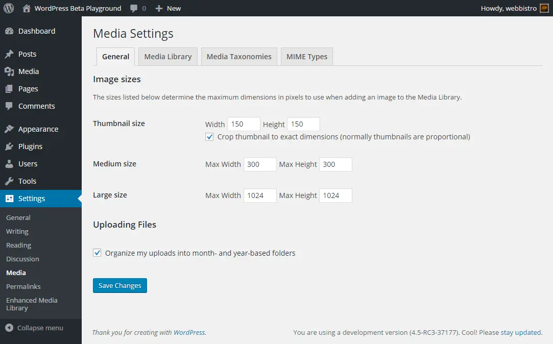 Screenshot des WordPress Plugins enhanced-media-library zum Thema: media categories, media folders, media library, media tags, mime-types