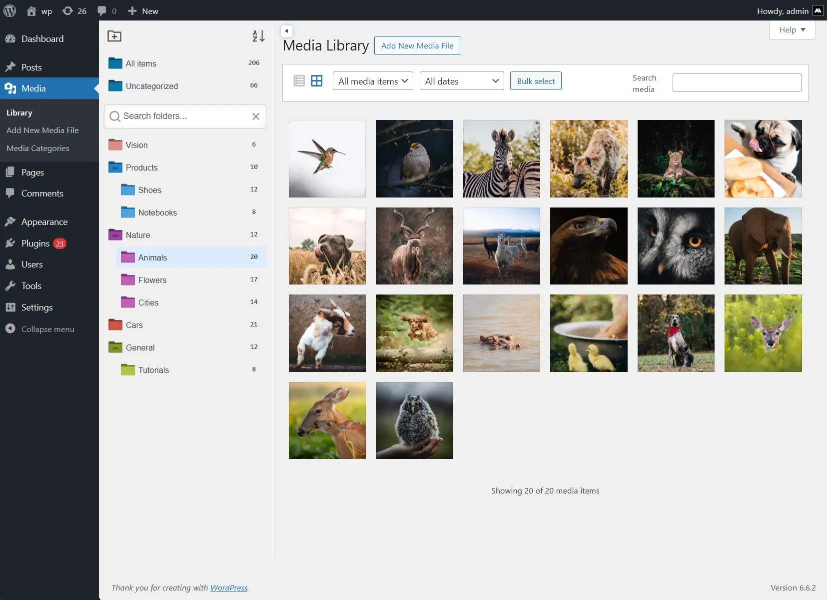 Screenshot of the WordPress plugin ifolders related to: file manager, media folder, media library, media library categories, media library folders