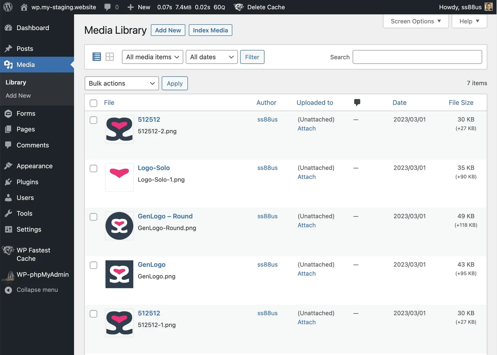 Screenshot of the WordPress plugin media-library-file-size on the topic: file size, image size, library size, media library