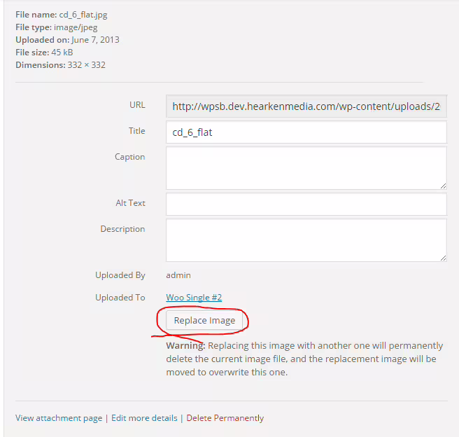 Screenshot des WordPress Plugins replace-image zum Thema: image, images, media, overwrite, replace