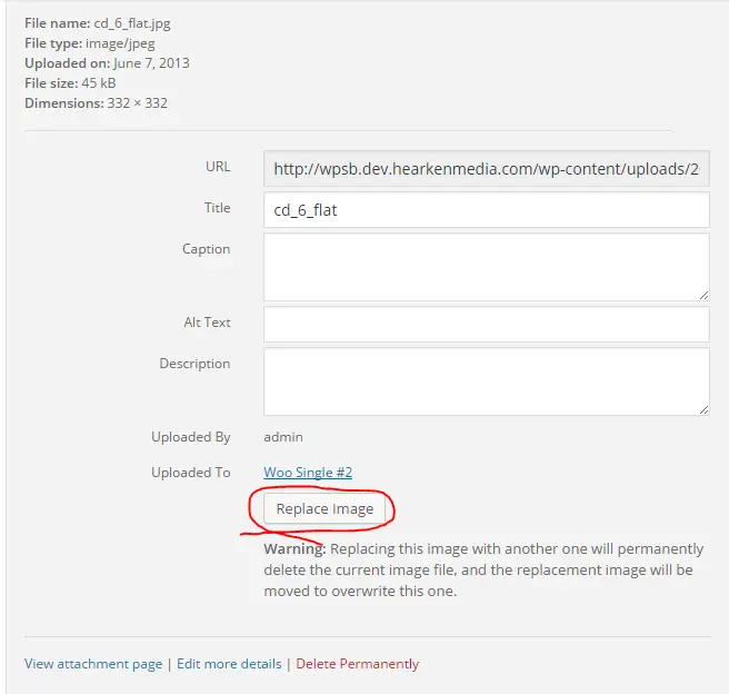 Capture d’écran du plugin WordPress replace-image sur le thème : image, images, média, écraser, remplacer
