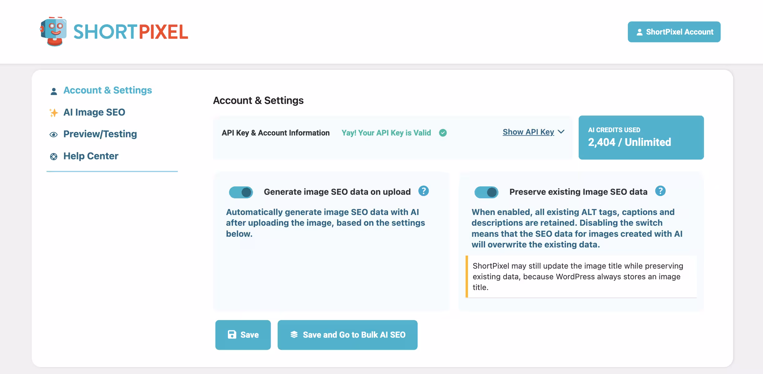 Screenshot of the WordPress plugin shortpixel-ai-alt-text-generator on the topic: AI alt text, alt ai text, Alt Text, image accessibility, image seo